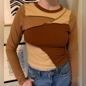 Brown colorblock Long Sleeve Top